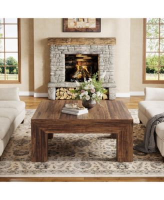 39.4-Inch Square Coffee Table for Living Room, Farmhouse All MDF Accent Center Cocktail Table