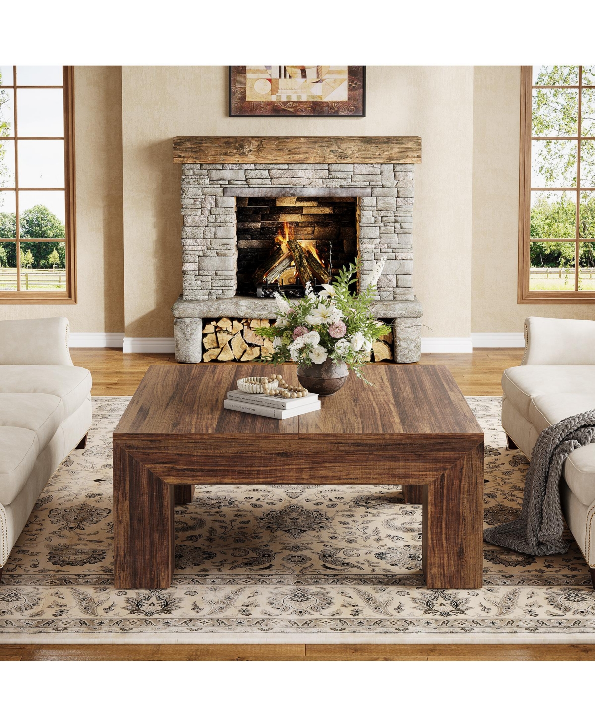 Tribesigns 39.4-Inch Square Coffee Table for Living Room, Farmhouse All Mdf Accent Center Cocktail Table