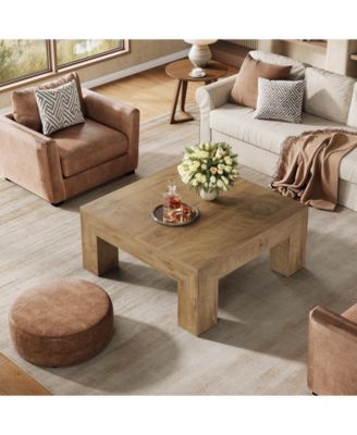39.4-Inch Square Coffee Table for Living Room, Farmhouse All MDF Accent Center Cocktail Table