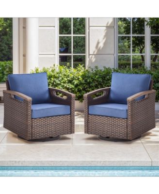 Farmhouse 2-Piece PE Wicker Outdoor Rocking Chair with Olefin Cushions/Metal Armrest