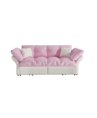  Queen Pull Out Sofa Bed, 3-in-1 Convertible Sleeper, Tufted Velvet Loveseat, Pink