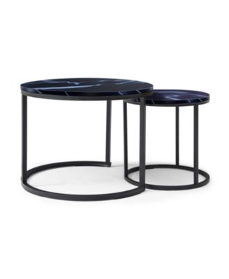 Nesting Coffee Tables - Black Top Marble Pattern