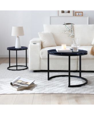 Nesting Coffee Tables - Black Top Marble Pattern