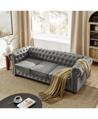 Chesterfield Tufted Sofa 3-Seater Nailhead Trim