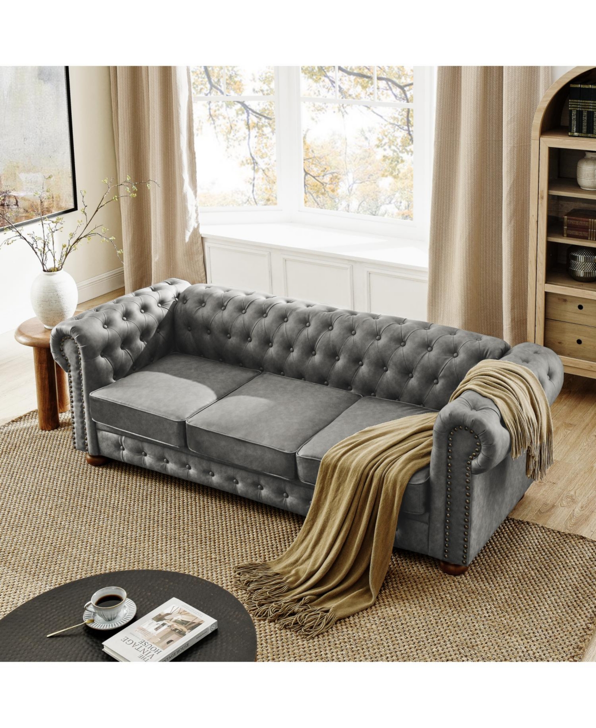 Streamdale Furniture Chesterfield Tufted Sofa 3-Seater Nailhead Trim