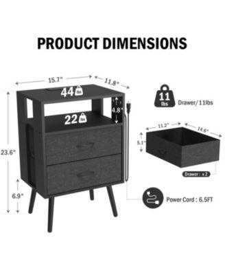 Charging Nightstand with LED & Fabric Drawers
