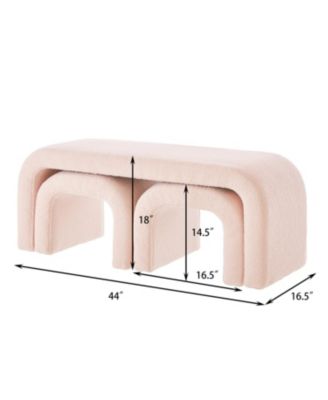 U-Shaped Teddy Ottoman Bench Set of 3- Pink
