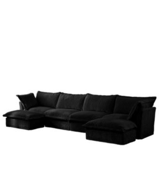 Slipcovered U Shape Sectional Sofa - Black Corduroy