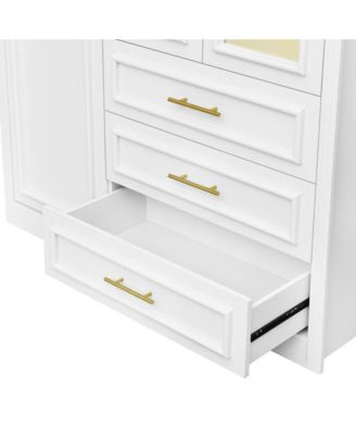 4-Door Wardrobe Armoire Closet w/ LED & 3 Drawers - White