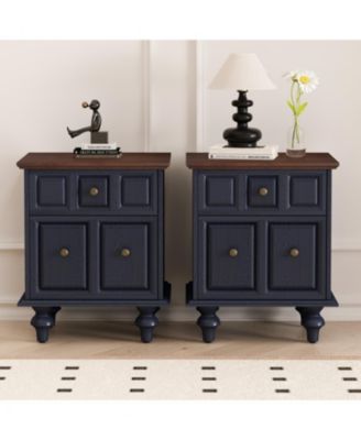 Streamdale Vintage Nightstand 2 Drawer Roman Column Legs Dark Blue
