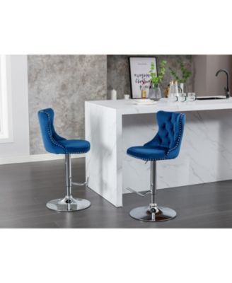 Streamdale Swivel Velvet Barstools, Adjustable Height, Chrome Base, Set of 2