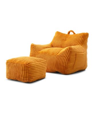  Giant Yellow Plush Bean Bag Chair with Footstool