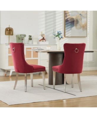 Tufted Velvet Dining Chairs, Wine Red, Chrome Legs, Set of 2