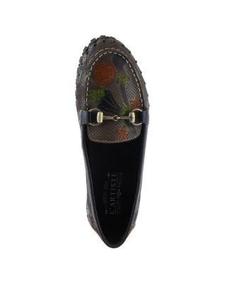 L’Artiste Women’s DELAVIGNE Handpainted Floral Loafers with Gold Bit Accent, Cushioned Insole & Flexible Sole