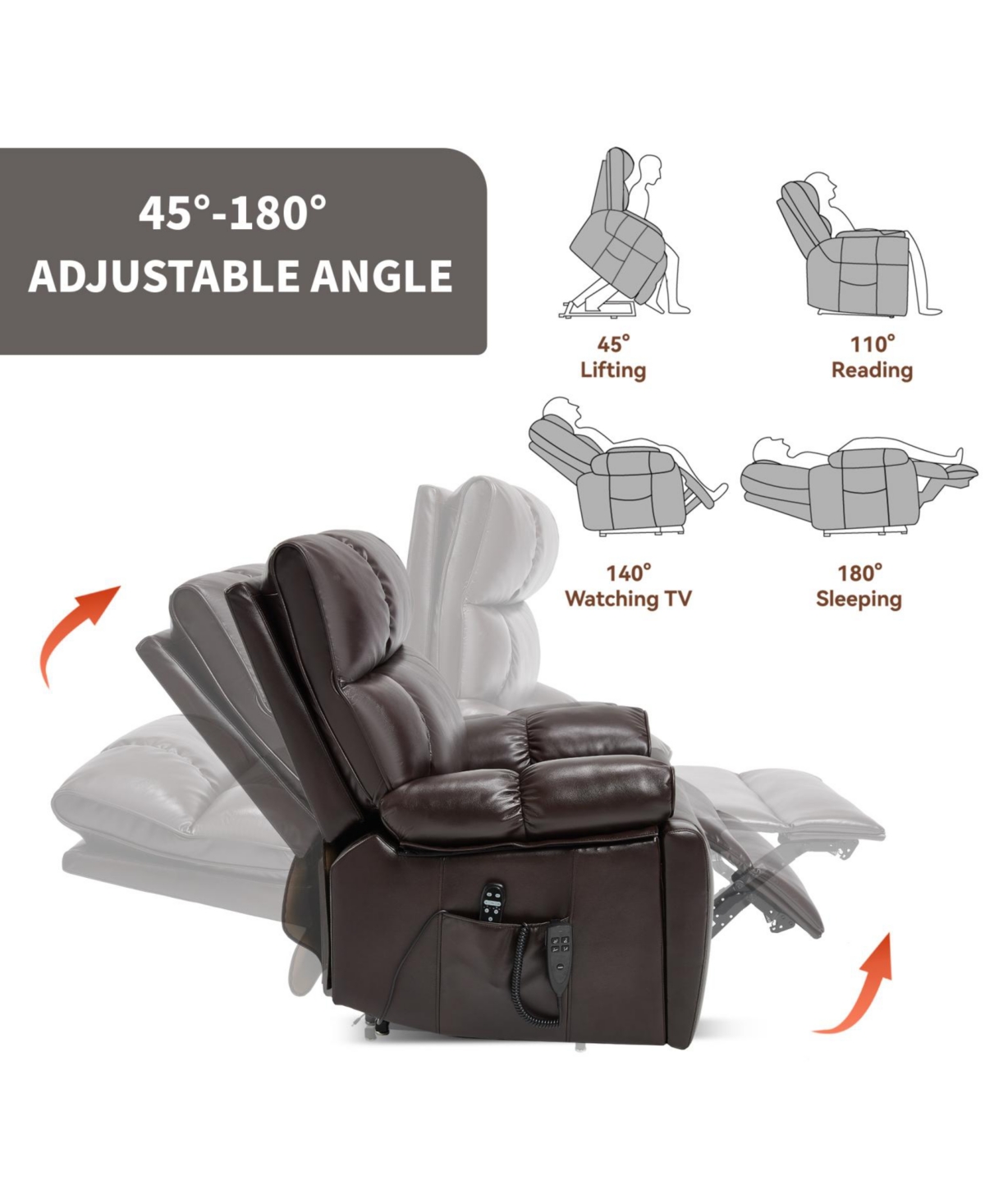 Streamdale Furniture Streamdale Brown Leatheraire Power Lift Recliner with Heat & Massage