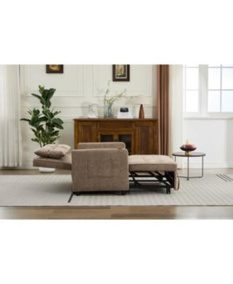 3-in-1 Convertible Sleeper Chair Bed with USB & Pocket - Linen Camel