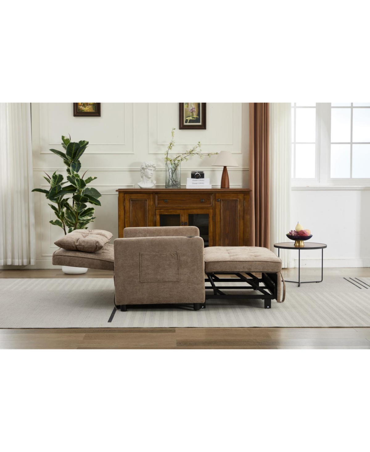 Streamdale Furniture 3-in-1 Convertible Sleeper Chair Bed with Usb & Pocket - Linen Camel