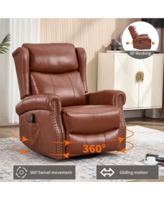 Streamdale Red Leather Heat Massage Rocker Swivel Recliner