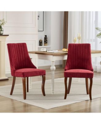 Streamdale Wine Red Flocked Linen Dining Chairs, Set of 2