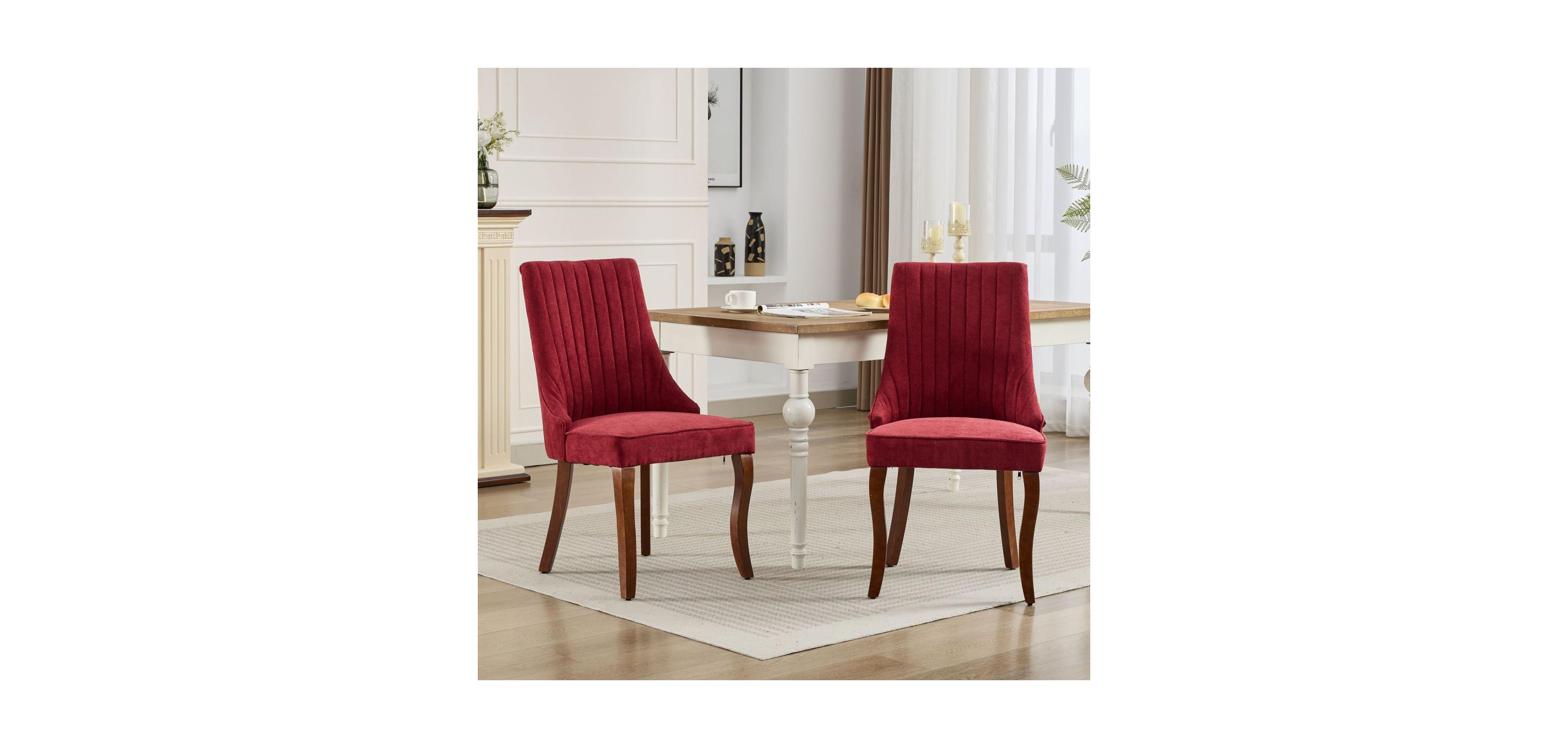 Streamdale Furniture Streamdale Wine Red Flocked Linen Dining Chairs, Set of 2