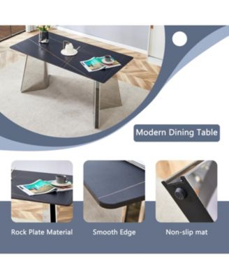 Marble-Patterned Dining Table & Gray PU Chairs (63"x31.5"x30)