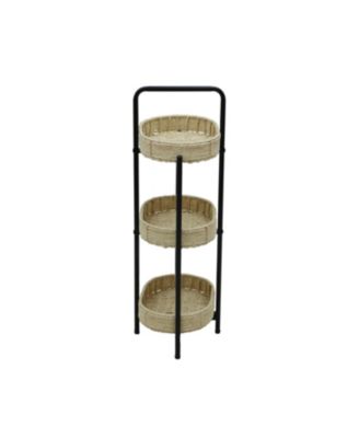 3 Tier Tray Table Paper Rope Woven Side Table (Natural)