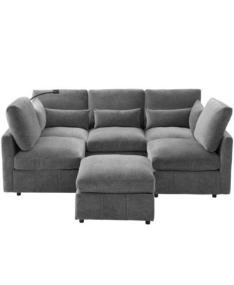  Modern Sectional Sofa U-Shaped Couch w/ Ottoman, USB & Phone Holder - Grey