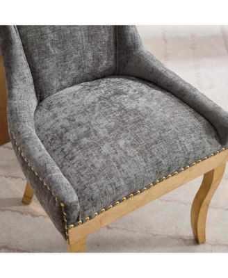 Streamdale Chenille Dining Chairs, Gold Legs, Rivet Trim,   Set of 2