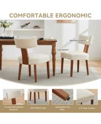 Streamdale Linen Fabric Armless Dining Chairs, Curved Back, Wood Legs, (Set of 2)