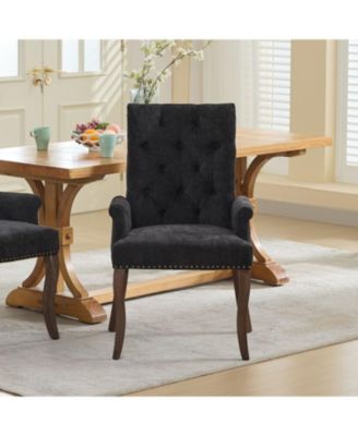 Chenille Upholstered Dining Chair, Wood Legs, Tufted, Black