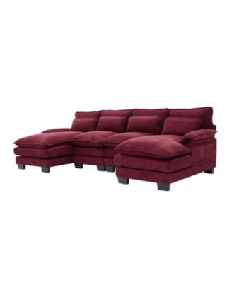 U Shaped Cloud Couch, 110" Chenille Sectional Sofa with Double Chaise