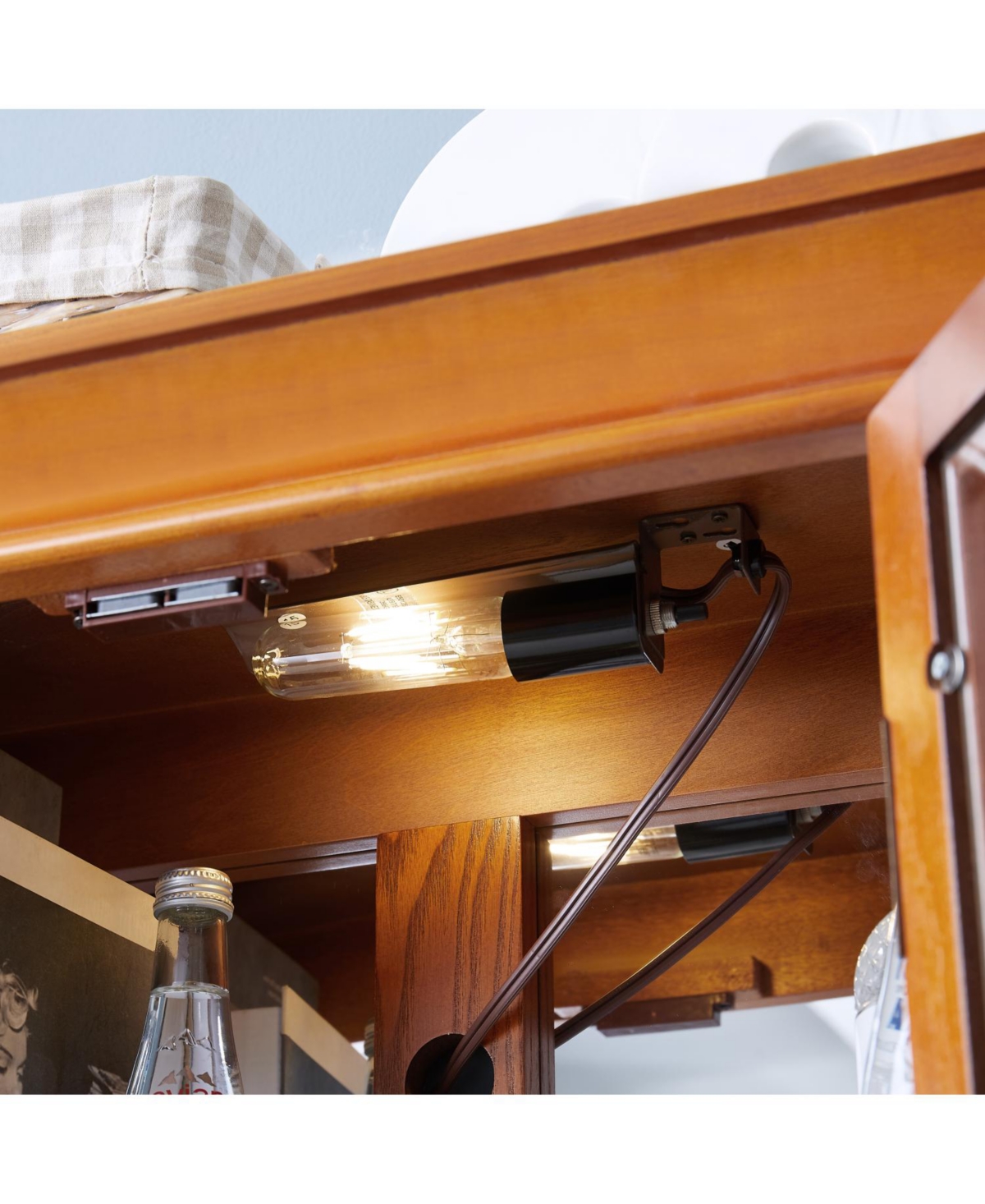 Streamdale Lighted Glass Curio Cabinet - Wood Frame, Oak