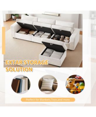 Oversized Cloud Sectional Couch with Ottoman, Velvet Sofa, Removable Pillows, Beige