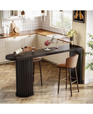 Bar Table, 63-Inch Long Counter Height Pub Table with Fluted Cylindrical Base, Black