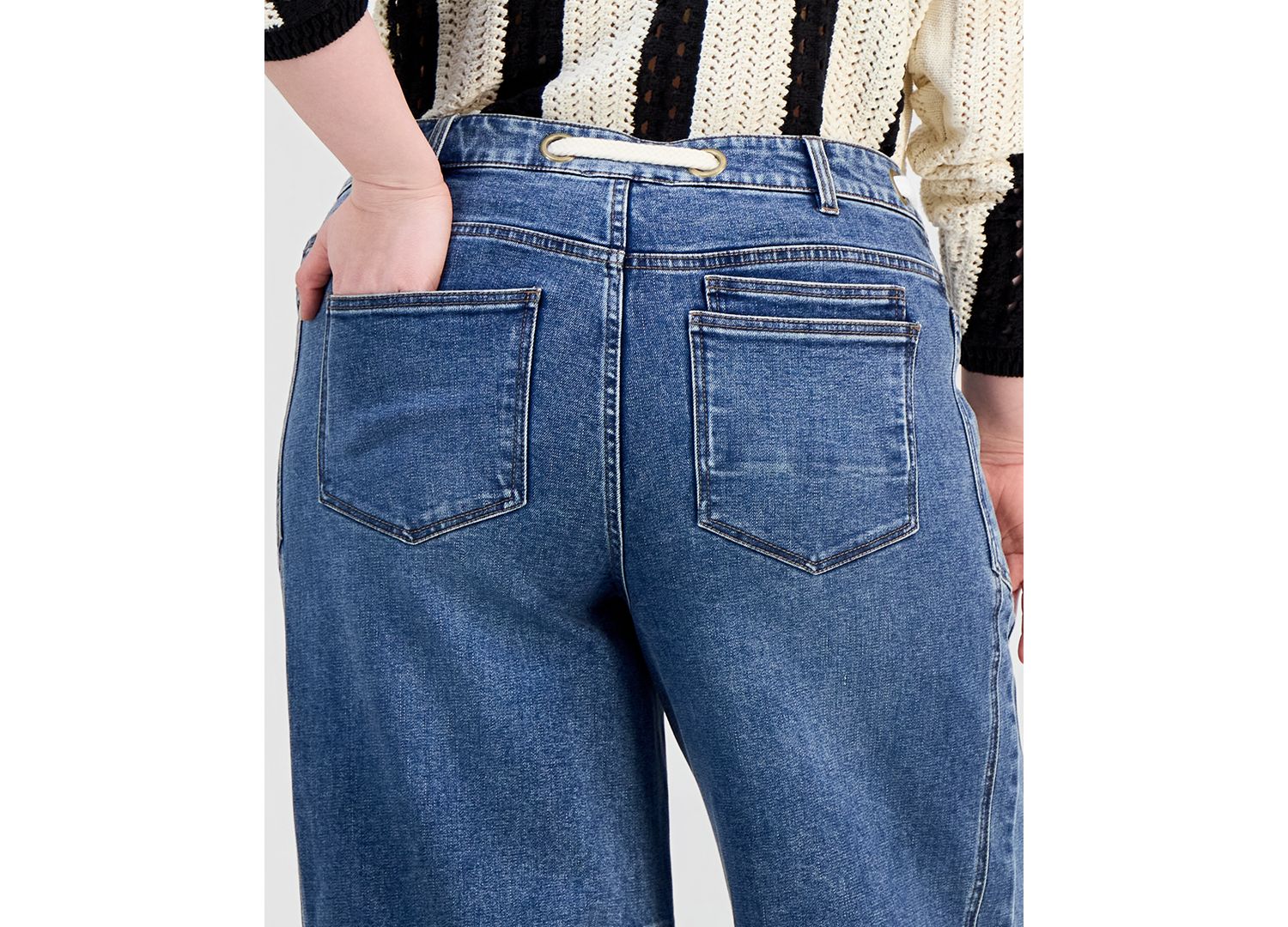 Trendy Plus Size Tie-Waist Barrel Jeans