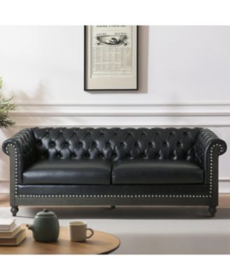 Comfy 3-Seat Sofa with Wooden Legs, Retro Style for Living Room and Study