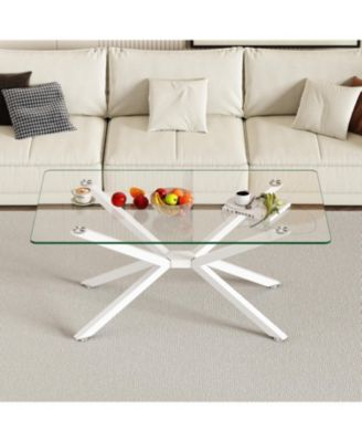 Rectangle Clear Glass Coffee Table with Metal Legs