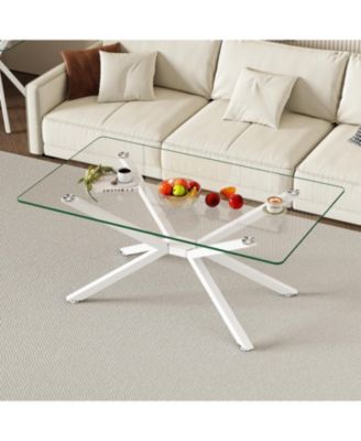 Rectangle Clear Glass Coffee Table with Metal Legs