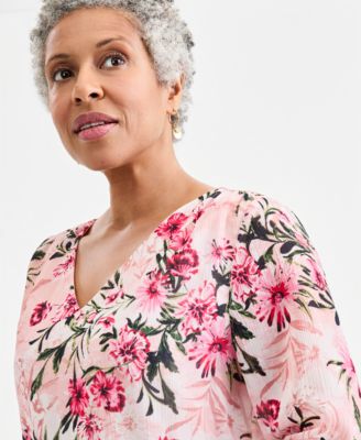 Women's Printed V-Neck 3/4-Sleeve Dress