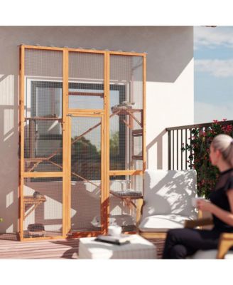 Outdoor Catio Cat Enclosure w/ 6 Jumping Platforms, Scratching Post