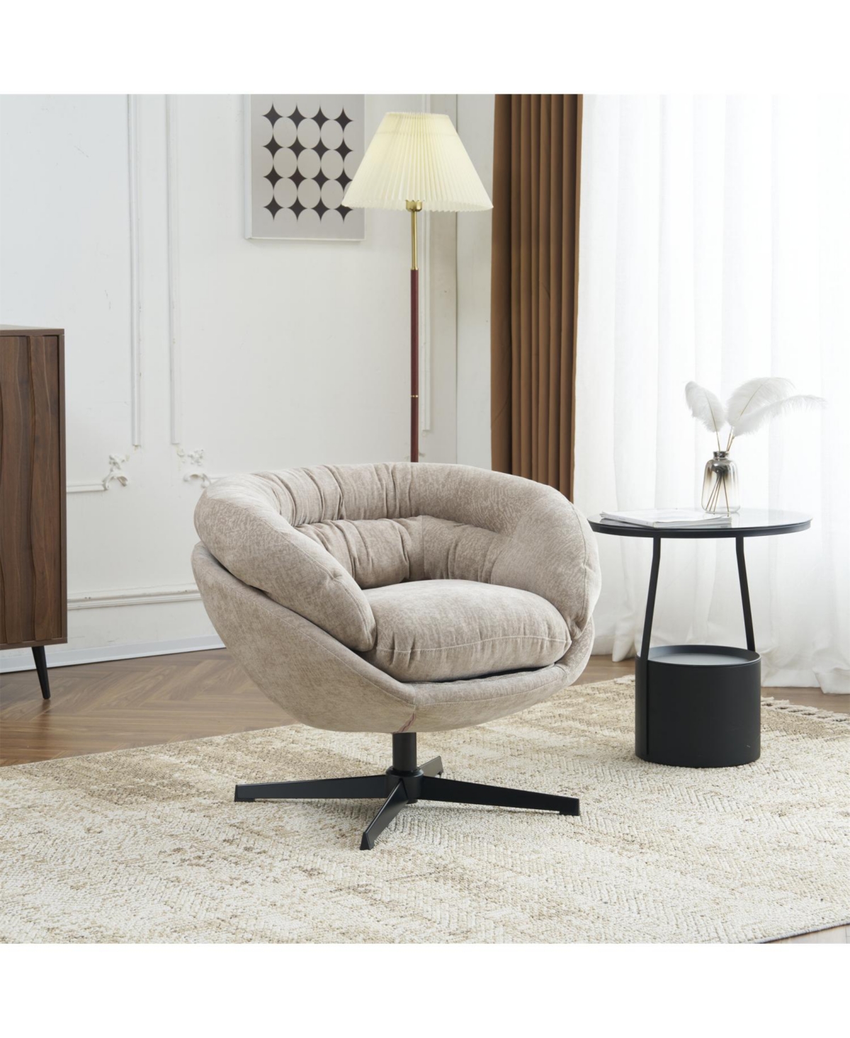 Streamdale Furniture 360 Swivel Round Club Chair with Black Metal Base (Brown)