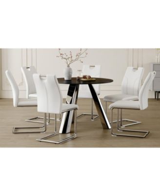 42" Round Sintered Stone Table & 6 White/Silver Chairs
