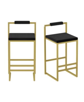 Velvet Counter Stools Set of 2, Low Back, Gold & Black