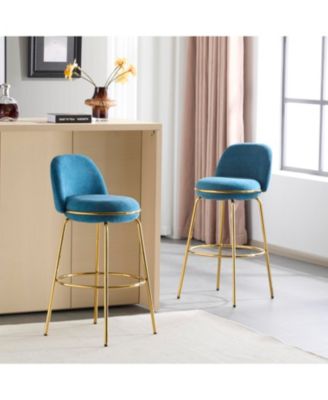Rio Claro Gold & Blue Upholstered Barstools (Set of 2)