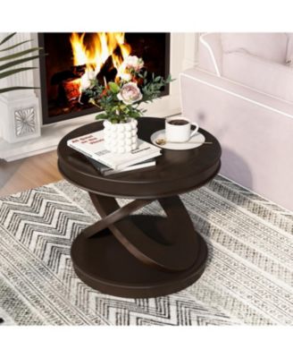 Retro Coffee Table Set - Oval Coffee & Round End Tables - Espresso