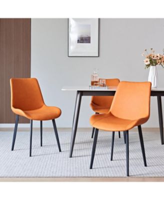 Orange PU Leather Dining Table Set of 2 with Iron Legs