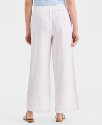 Women's Cotton Gauze Straight-Leg Pull-On Pants