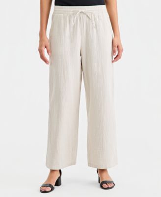 Women's Cotton Gauze Straight-Leg Pull-On Pants