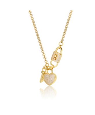 Teens Sterling Silver Clear CZ Heart & Padlock Charm Necklace