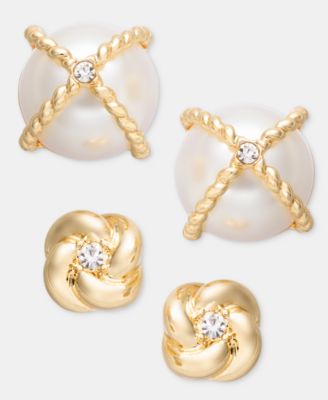 2-Pc. Set Pav&eacute; & Imitation Pearl Stud Earrings